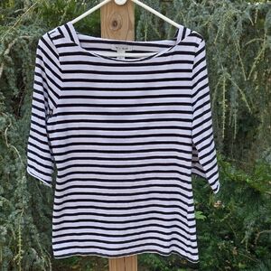 White House Black Market Black and White Striped Long Sleeve Top